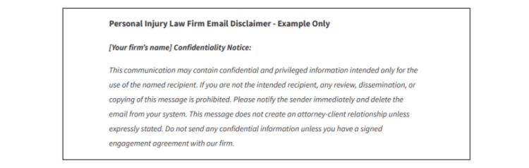 Healthcare Law Firm Email Disclaimer (HIPAA-compliant) – Example Only