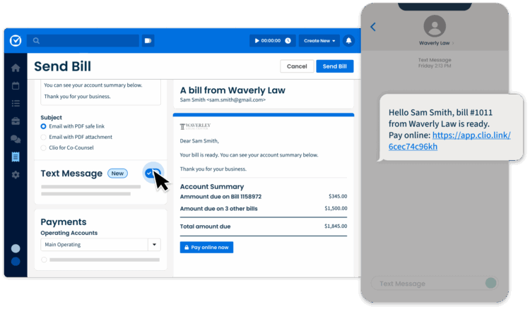 Simplified Product UI_Clio Manage_Billing_Clio Manage_Text to Pay-Desktop and Phone-Mid Fidelity Simplified Product UI_Clio Manage_Billing_Clio Manage Text to Pay-Desktop and Phone