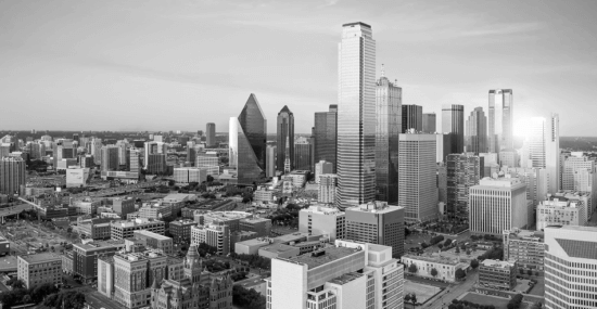 Black and white photo of Dallas, Texas