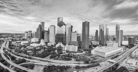 Black and white photo of Houston, Texas