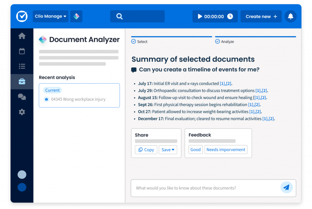 Simplified Product UI Clio Manage Manage AI Document Analyzer