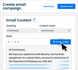 Simplified Product UI Clio Grow Marketing NA Clio Grow Email Marketing Write this email for me