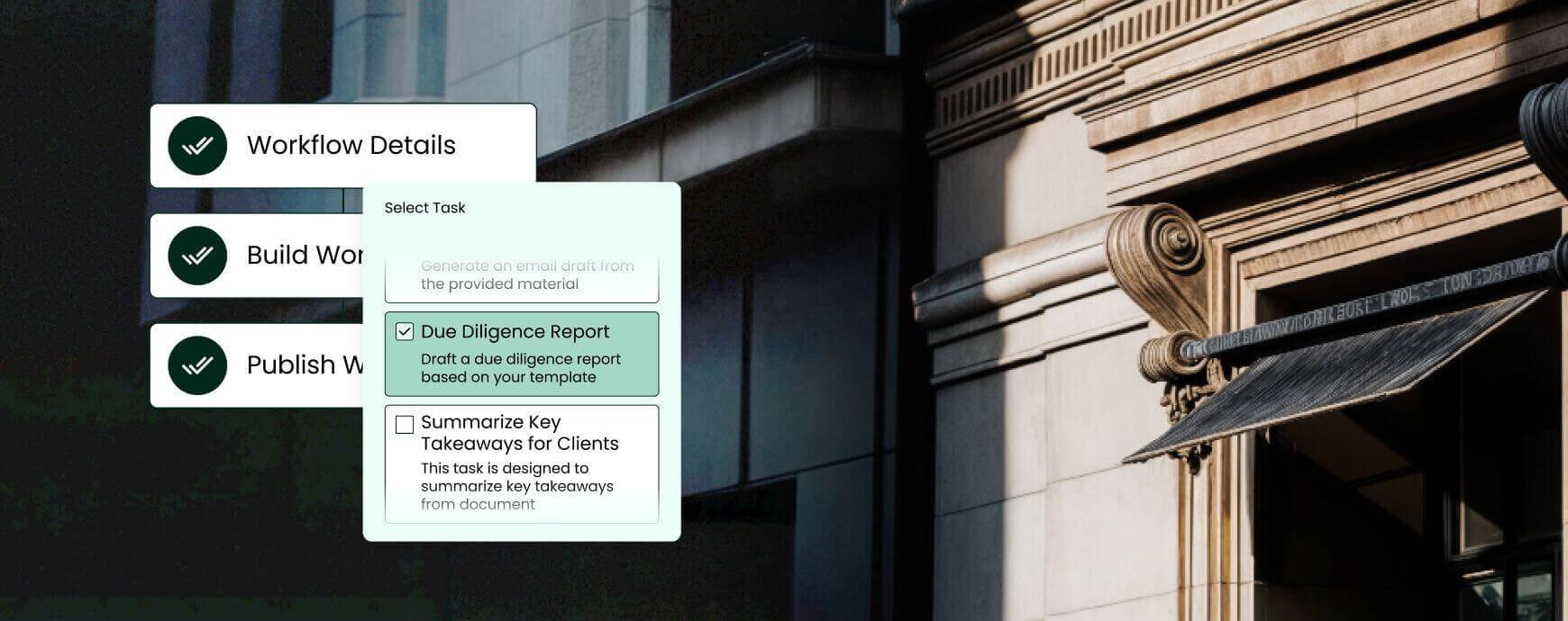 Clio Studio UI floating in the air - Workflow details and tasks