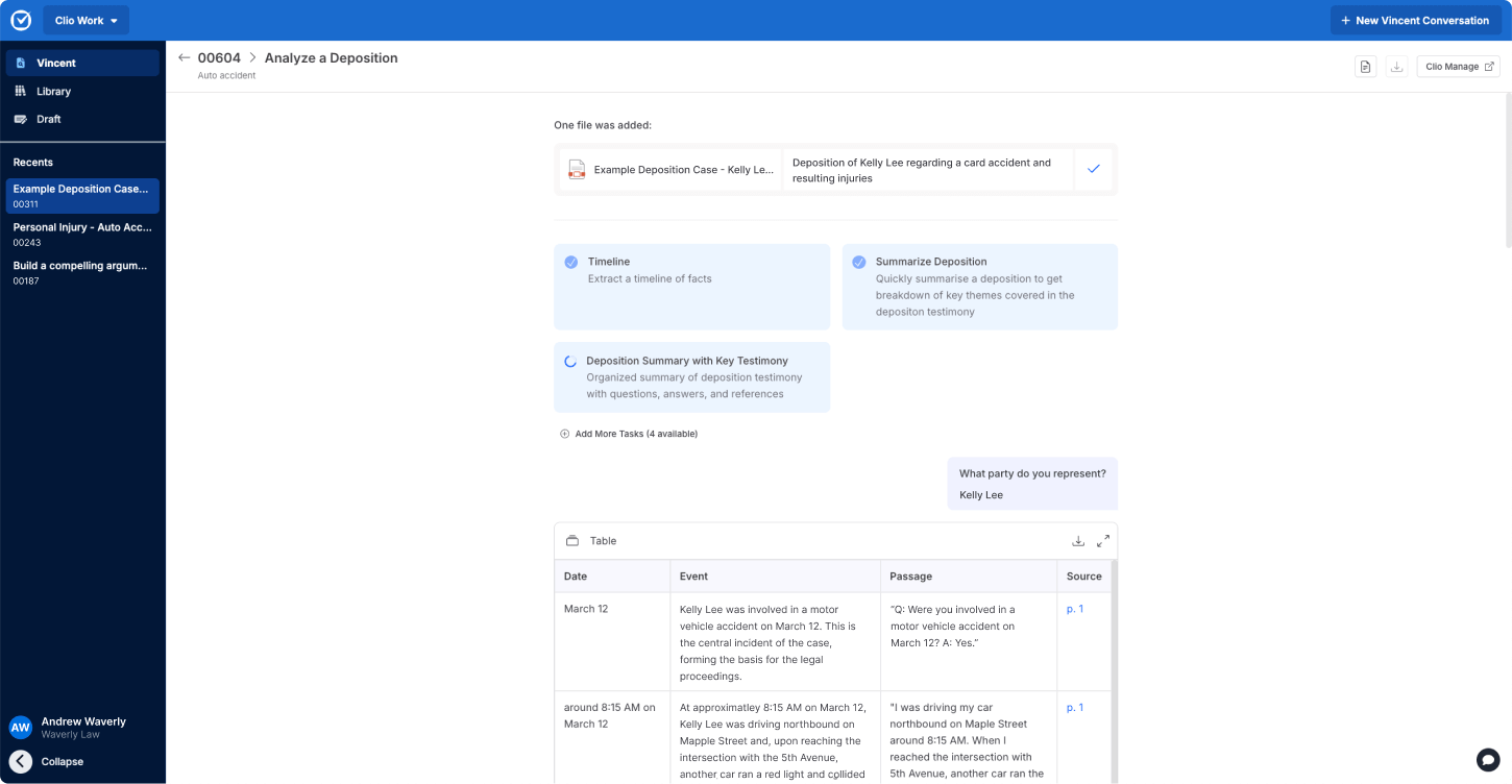 AI-powered document analysis in Clio Work