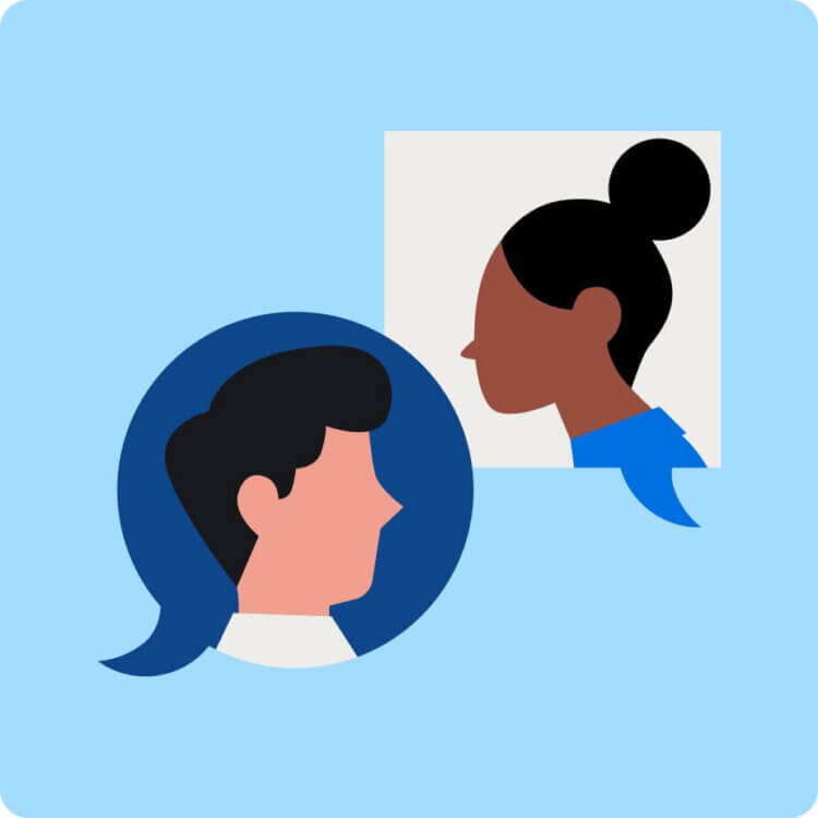 Speech bubbles with two faces