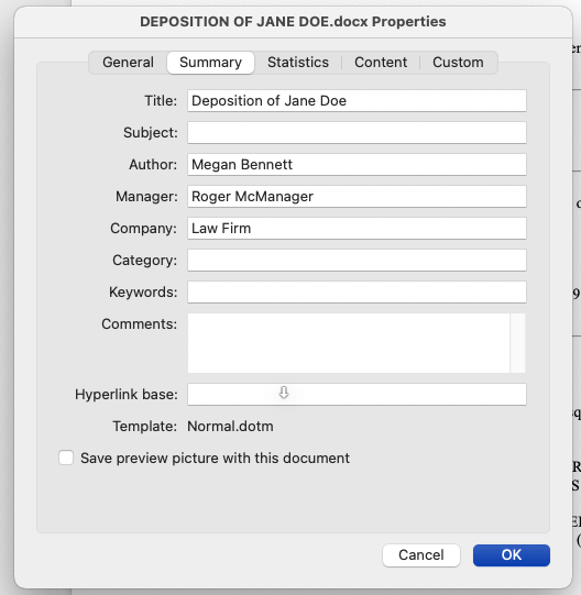 Metadata in Microsoft Word for Lawyers