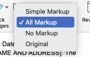 How to find Tracked Changes All Markup button in Word