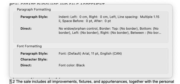 How to find Reveal Formatting in Word for Mac users
