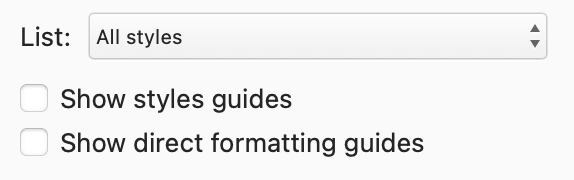 Word Styles pane list dropdown set to "All styles"