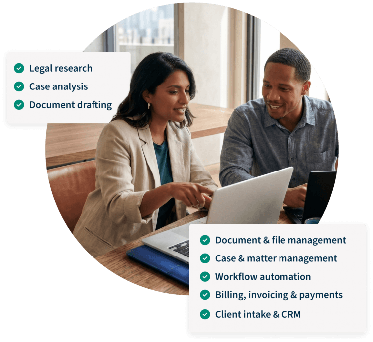 2 people at screen, Top-rated law practice managment software